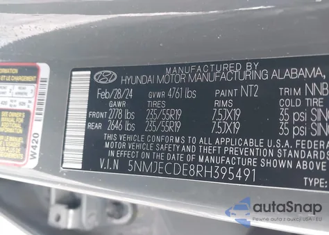 2024 Hyundai Tucson Limited from USA, damaged, VIN 5NMJECDE8RH395491